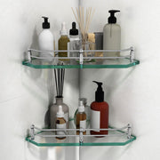 Plantex Glass Corner Shelf for Bathroom Wall/Kitchen Corner Glass Shelf/Wall Storage Shelf Transparent Glass (9x9 Inches - Pack of 2)
