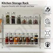 Plantex Stainless Steel 2-Tier Tiered Shelf Table Mount Kitchen Organizer/Spice Rack/Multipurpose Storage Stand/Racks For Kitchen (Chrome)