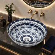 Plantex Designer Ceramic Basin/Table Top Wash Basin for Bathroom/Round Countertop Vessel Sink Basin for Home/Restaurant (White  Art, 16 x 16 x 6 Inch )