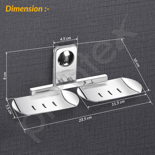 Plantex Double Soap Dish/Stainless Steel Soap Holder/Stand/Case/Soap Storage for Bathroom/Bathroom Accessories - Pack of 1 (Chrome)