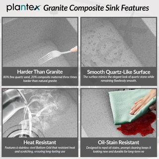 Plantex Quartz Acrylic Kitchen Sink/Undermount Sink for Kitchen with 10 Years Warranty by Plantex/Granite Single Bowl Kitchen Sinks with Coupling (Brun 21x18 Inches)