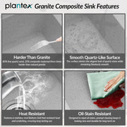 Plantex Quartz Acrylic Kitchen Sink with 10 Years Warranty by Plantex/Undermount Sink for Kitchen/Granite Single Bowl Kitchen Sinks with Coupling (Brun - 16x18 Inches)