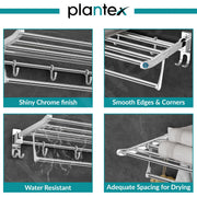 Plantex Eco Stainless Steel Folding Towel Rack/Bathroom Towel Hanger/Towel Holder/Stand/Bathroom Accessories (18-inch) Chrome