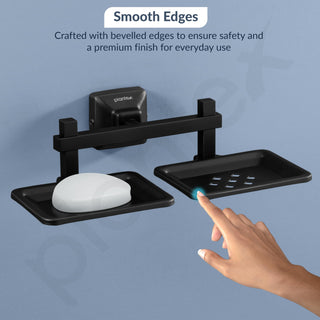 Plantex 304 Grade Stainless Steel Double Soap Holder for Bathroom/Dual Soap Dish/Soap Stand/Soap Case/Bathroom Accessories - Squaro (Black)