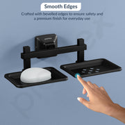 Plantex 304 Grade Stainless Steel Double Soap Holder for Bathroom/Dual Soap Dish/Soap Stand/Soap Case/Bathroom Accessories - Squaro (Black)