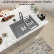 Plantex Kitchen Sink/Quartz Single Bowl Kichen Sink with Hose Pipe and Square Coupling/Under Mount Kitchen Sink - (Grey, 21 x 18 inch)