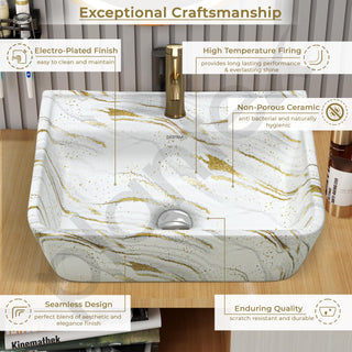 Plantex Ceramic Wash Basin for Bathroom/Square Wall Hung Basin/Bathroom Sink/Washbasin for Restaurant/Hotel (Marble Finish - 18 x 14 x 5 Inch)