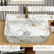 Plantex Ceramic Wash Basin for Bathroom/Square Wall Hung Basin/Bathroom Sink/Washbasin for Restaurant/Hotel (Marble Finish - 18 x 14 x 5 Inch)