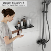 Plantex Premium Black Bathroom Glass Shelf/Glass Shelf for Living Room/Kitchen / Bathroom Accessories Set/ Kitchen Shelf Rack- (Polished 12x6 - Pack of 1)