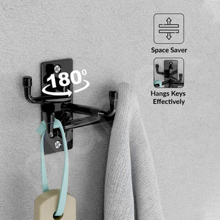 Plantex Flexible 4 pin Wall Hooks/Modern Wall Hanger/Hooks for Wall Heavy Items/Cloth Hanger/Towel Hanger for Wall (Black) Pack of 2