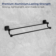 Plantex Dual Towel Rod for Bathroom/Space Aluminium Towel Hanger/24inch Towel Holder/Bathroom Accessories - Pack of 1 (Powder Coated Black)