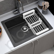 Plantex Quartz Acrylic Kitchen Sink With 10 Years Warranty/Undermount Sink For Kitchen/Metalic Single Bowl Kitchen Sinks With Coupling (Siapan-24X18 Inches), ?Metallic, Black