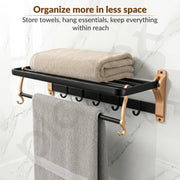 Plantex Aluminium Towel Rack for Bathroom/Towel Holder/24inch Towel Hanger/Bathroom Accessories - Pack of 1 (Black & Gold)