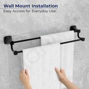 Plantex Dual Towel Rod for Bathroom/Space Aluminium Towel Hanger/24inch Towel Holder/Bathroom Accessories - Pack of 1 (Powder Coated Black)