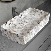 Plantex Tabletop Wash Basin/Bathroom Sink/Wash Basin Over Counter/Designer Ceramic Wash Basin for Bathroom (Marble Finish, 24 x 13 x 5 Inch)