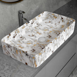 Plantex Tabletop Wash Basin/Bathroom Sink/Wash Basin Over Counter/Designer Ceramic Wash Basin for Bathroom (Marble Finish, 24 x 13 x 5 Inch)