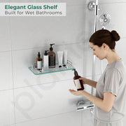 Plantex Premium Transparent Glass Shelf for Bathroom Wall/Bathroom Organizer/Storage Rack for Kitchen/Living Room (Polished, 12x6 - Pack of 1)
