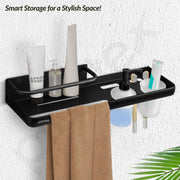 Plantex Self Adhesive 4in1 Shelf for Bathroom/Multifunctional Organizer with Tumbler Holder/Liquid Soap Dispenser/Napkin Holder/Bathroom Accessories Set (1514, Black)