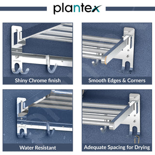 Plantex Folding Towel Rack/Stainless Steel Towel Holder/24 Inch Towel Hanger for Bathroom/Towel Stand with Fix Hook/Bathroom Accessories - Pack of 1 (Chrome)