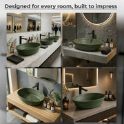 Plantex Designer Ceramic Basin/Table Top Wash Basin for Bathroom/Countertop Vessel Sink Basin for Home/Office/Restaurant (Green, 22 x 14 x 7 Inch )