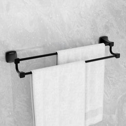 Plantex Dual Towel Rod for Bathroom/Space Aluminium Towel Hanger/24inch Towel Holder/Bathroom Accessories - Pack of 1 (Powder Coated Black)