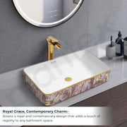 Plantex Ceramic Counter Top Washbasin for Bathroom/Table Top Wash Basin/Rectangle Bathroom Sink for Restaurant/Hotel (24 x 14 x 5 Inch)