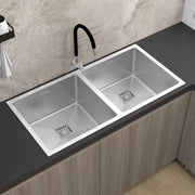 Plantex Heavy Duty Stainless Steel Double Bowl Sink For Kitchen/Handmade Kitchen Sink with 25 Years Warranty by Plantex/Sink with Coupling, Hose Pipe and Drying Rack (Silver Matt - 37x18x9 Inches)