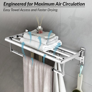 Plantex Folding Towel Rack with Hooks for Bathroom/24 Inch Stainless Steel Towel Hanger/Towel Stand/Towel Rod/Bathroom Accessories - Pack of 1 (Chrome)