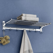 Plantex Folding Towel Rack/Stainless Steel Towel Holder/24 Inch Towel Hanger for Bathroom/Towel Stand with Fix Hook/Bathroom Accessories - Pack of 1 (Chrome)