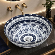 Plantex Designer Ceramic Basin/Table Top Wash Basin for Bathroom/Round Countertop Vessel Sink Basin for Home/Restaurant (White  Art, 16 x 16 x 6 Inch )