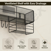 Plantex Self Adhesive Bathroom Shelf/Bathroom Organiser without Drill/Hanging Rack for Kitchen Storage/Modern Shower Bin for Office/Dining Room/Multipurpose Rack -Pack of 1 (Black)