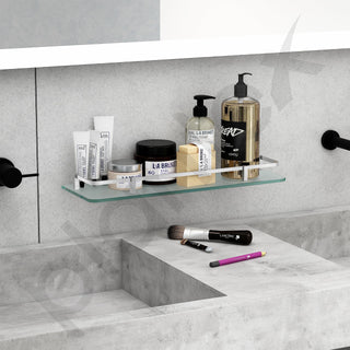 Plantex Premium Frosted Glass Shelf for Bathroom/Kitchen/Living Room with Brass Railings and Brackets - Bathroom Accessories (18x6 Inches - Chrome) - Pack of 1