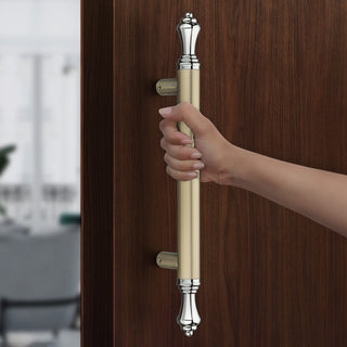 Plantex Premium Main Door Handle/14 Inch Door Handle/Pull-Push Door Handle for Glass/Wooden Door- Pack of 1 (Satin White-Chrome Finish) - 3 Years Warranty
