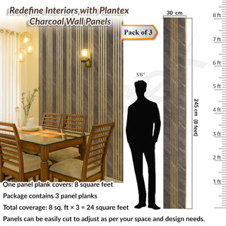 Plantex Louvers Panel for Wall/8 Feet Wall Panels/3D Charcoal Panel for Interior Walls Décor - Pack of 3 Covers - 24 Sq. Ft, Size-1 Feet x 8 Feet (YD-1204)