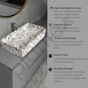 Plantex Tabletop Wash Basin/Bathroom Sink/Wash Basin Over Counter/Designer Ceramic Wash Basin for Bathroom (Marble Finish, 24 x 13 x 5 Inch)