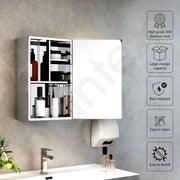 Plantex Premium Bathroom Cabinet with Mirror/ 304 Stainless Steel Bathroom Organiser with Mirror/Bathroom Shelf for Wall with Mirror (10x16 Inch-Chrome)