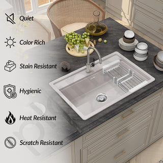 Plantex Matt Quartz Kitchen Sink/UV Protected Kitchen Sink/Undermount Sink For Kitchen/Granite Single Bowl Sink With Coupling (Mosaic Grey, 20X30 Inches)