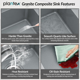Plantex Quartz Acrylic Kitchen Sink/Undermount Sink For Kitchen/Metalic Single Bowl Kitchen Sinks With Coupling (Lintus 16X18 Inches), Silver