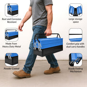 Plantex Metal Tool Box/Tools Box With Large Capacity/Empty Tool Box/Tool Organizer For Carpenter, Garage, And Home Essential Tools - 5 Compartments - (Blue & Black)