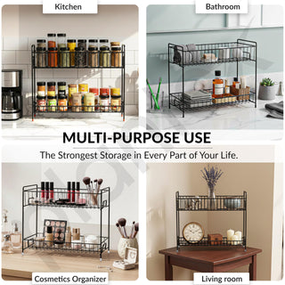 Plantex 2-Tier Stainless Steel Countertop, Tabletop Tiered Shelf Rack/Kitchen Organizer/Spice Jar Organizer/Storage Rack For Kitchen (Black)