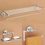 Plantex 304 Grade Stainless Steel Bathroom Accessories Set of 3 - Towel Organizer/Napking Hanger/Dual Soap Holder for Bathroom - Skyllo (Chrome)