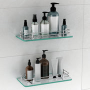 Plantex Transparent Bathroom Glass Shelf/Glass Shelf for Living Room/Kitchen/ Multipurpose Wall Storage Bathroom Organiser-(Polished, 12x6 Inches, Pack of 2)