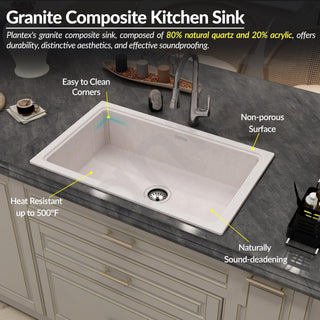 Plantex Undermount Sink for Kitchen/Quartz Acrylic Kitchen Sink with 10 Years Warranty by Plantex/Granite Single Bowl Sinks with Coupling (Rayon 32x20 Inches)