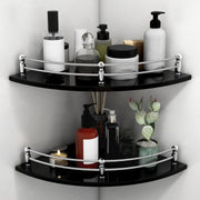 Plantex Wall Mount Glass Corner Shelf for Bathroom/Kitchen Shelf/Living Room Shelf/Bathroom Organizer (Black, 12 x 12 Inches) - Pack of 2