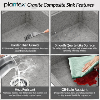 Plantex Quartz Acrylic Kitchen Sink/Undermount Sink for Kitchen with 10 Years Warranty by Plantex/Granite Single Bowl Kitchen Sinks with Coupling (Brun 32x20 Inches)