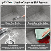 Plantex Quartz Acrylic Kitchen Sink/Undermount Sink for Kitchen with 10 Years Warranty by Plantex/Granite Single Bowl Kitchen Sinks with Coupling (Brun - 32x20 Inches)
