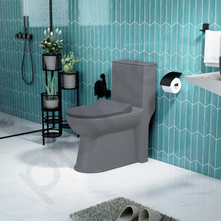 Plantex Platinum Ceramic Rimless Western Commode/Washdown One Piece Western Toilet/Commode for Bathroom with Soft Close Toilet Seat - S Trap Outlet (Smoke)