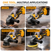 Plantex Cordless Angle Grinder 21V/Brushless Motor/125mm Cutting Disc/0-7000 RPM/Variable Speed Angle Grinder with 2 Batteries/Charger & Carrying Case – Yellow (APS-ML-A005)