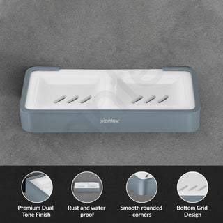 Plantex Aluminium and Acrylic Dual Soap Case/Double Soap Holder for Bathroom/Soap Stand/Bathroom Accessories - (Grey and Milky White)