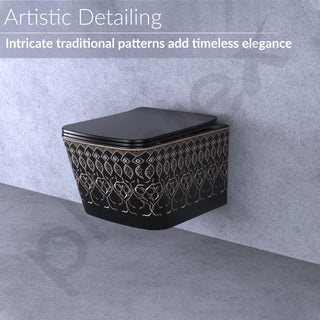 Plantex Ceramic Wall Hung Commode/Rimless Washdown Western Commode/P Trap Western Toilet with Soft Close Seat Cover - (Matt Black)